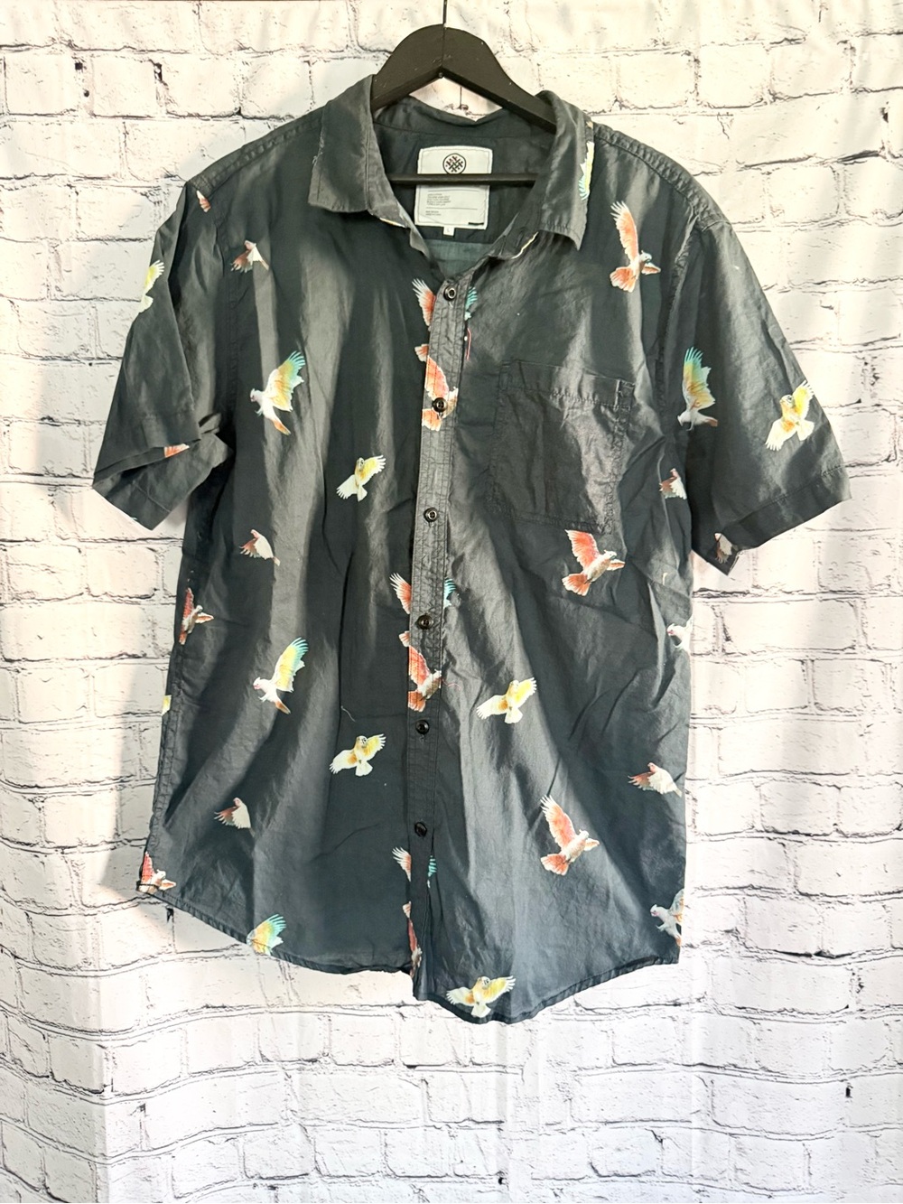 On the byas. Navy button down. Size L